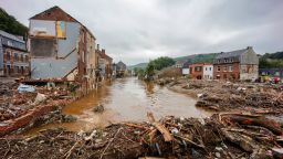 PEPINSTER, BELGIUM - JULY 17: A general view of the destruction following severe flooding after heavy rainfall on July 17, 2021 in Pepinster, Belgium. According to local reports 27 are dead and 103 missing after 2 days of heavy rain caused rivers to burst and wash houses away. The government of Belgium has declared July 20, a national day of mourning. (Photo by Olivier Matthys/Getty Images)