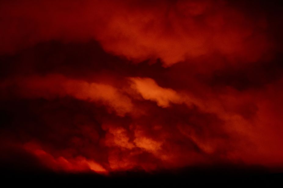 The Bootleg Fire illuminates smoke at night near Bly, Oregon.