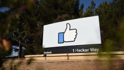 The Facebook "like" sign is seen at Facebook's corporate headquarters campus in Menlo Park, California, on October 23, 2019. (Photo by Josh Edelson / AFP) (Photo by JOSH EDELSON/AFP via Getty Images)