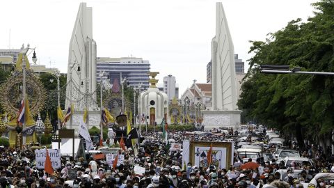 Pro-democracy protesters march in Bangkok in July, demanding Prime Minister Prayut Chan-o-cha steps down and the government be held accountable for mismanaging the pandemic.