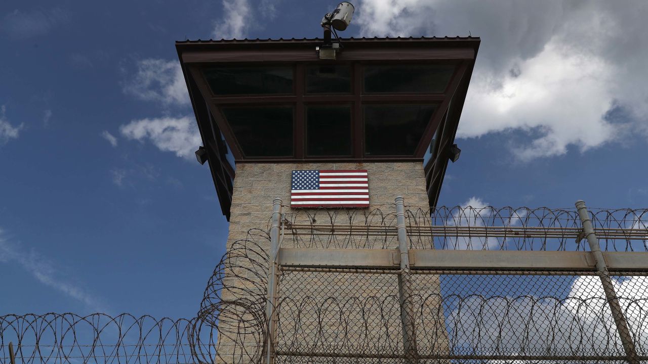 A guard tower stands at the entrance of the US prison at Guantanamo Bay, also known as "Gitmo," on October 23, 2016 at the U.S. Naval Station at Guantanamo Bay, Cuba.