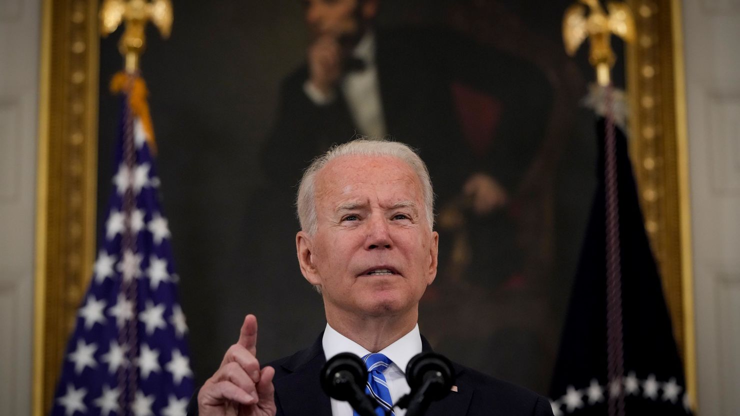 President Joe Biden speaks about the nation's economic recovery amid the Covid-19 pandemic in the State Dining Room of the White House on July 19, 2021.
