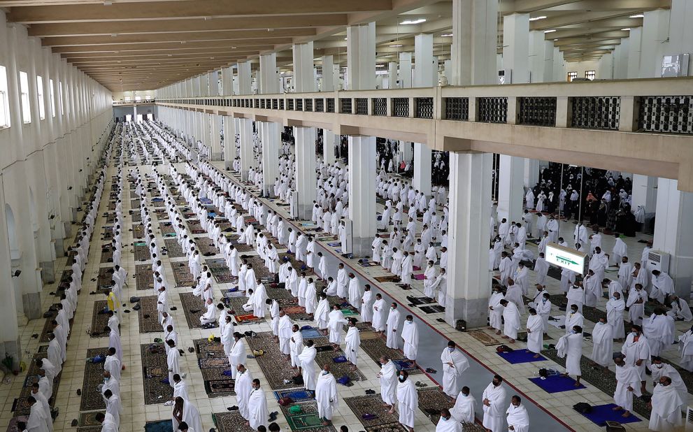 Muslims pray at the Namira Mosque on Monday.