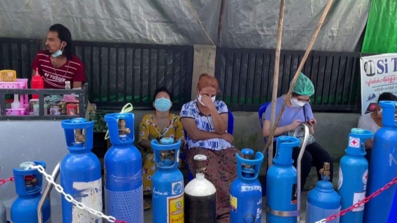 February's military coup in Myanmar upended the country's healthcare system, which is now on the brink of collapse as Covid-19 cases climb. One third of all people tested in Myanmar are testing positive for the virus, but as one protester tell us, vaccinations have faltered as citizens refuse to cooperate with military authorities. CNN's Vedika Sud reports.