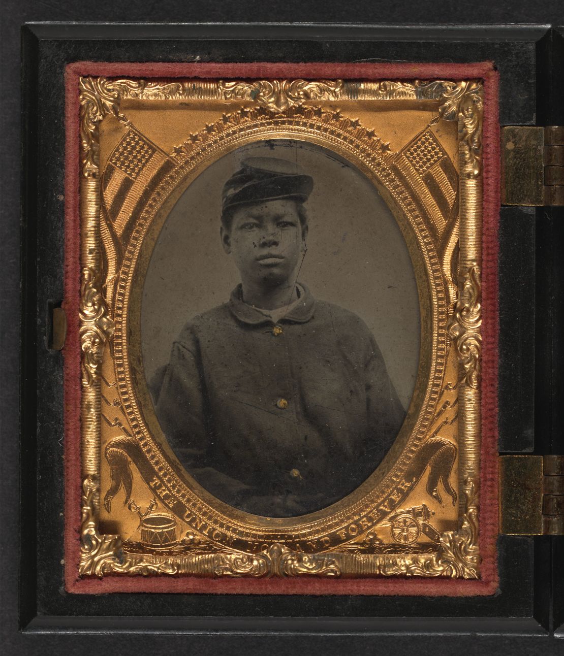 Portrait of an unidentified African American soldier in uniform, c. 1860s.