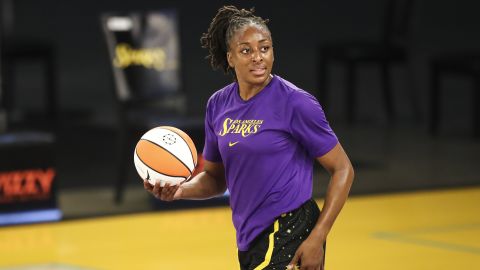 Forward Nneka Ogwumike #30 of the Los Angeles Sparks warms up before the game against the Dallas Wings at Los Angeles Convention Center on May 14, 2021 in Los Angeles, California.