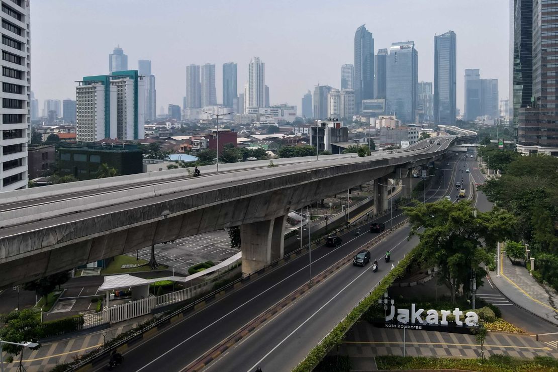 Usually busy streets in downtown Jakarta on July 15, 2021, as the highly infectious Delta variant rips across Indonesia.