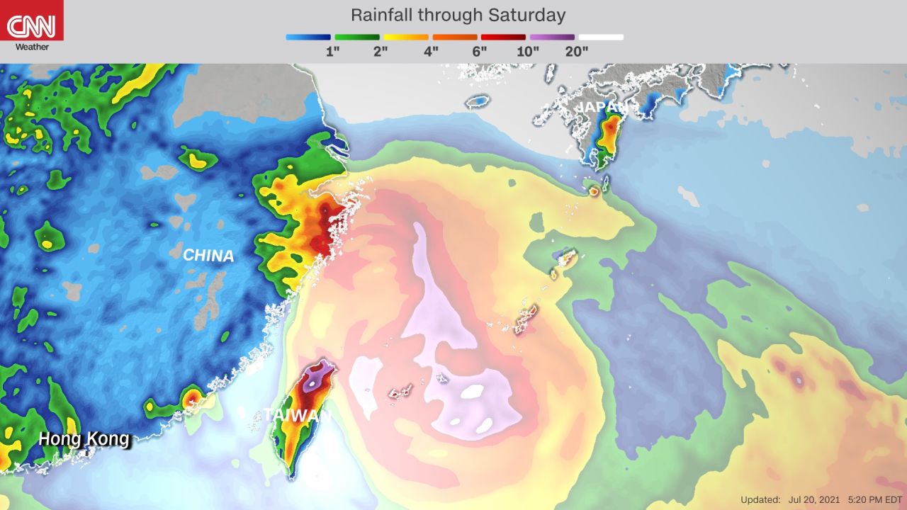 Forecast rainfall through Saturday from Typhoon In-Fa.