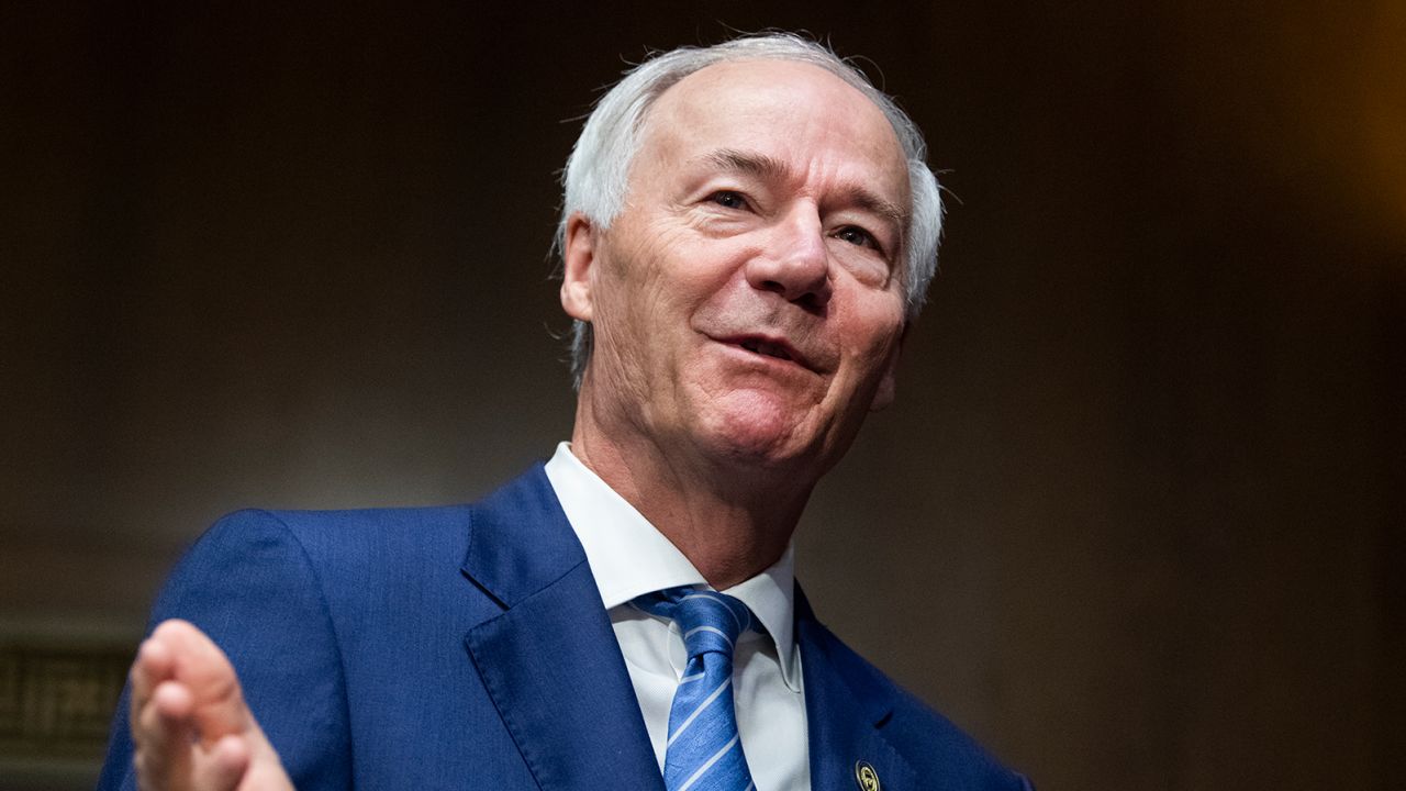UNITED STATES - JUNE 22: Arkansas Gov. Asa Hutchinson prepares to testify during the Senate Judiciary Committee hearing in Dirksen Building titled Examining Federal Sentencing for Crack and Powder Cocaine, on Tuesday, June 22, 2021. (Photo By Tom Williams/CQ-Roll Call, Inc via Getty Images)