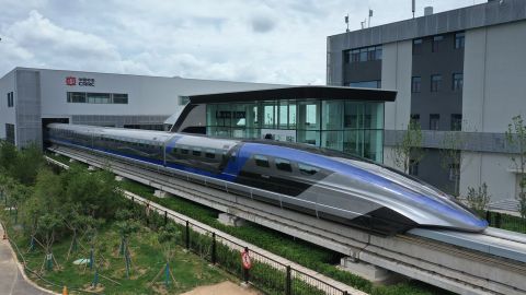 QINGDAO, CHINA - JULY 20, 2021 - A view of China's 600kmph high-speed maglev transportation system in Qingdao, Shandong Province, China, July 20, 2021. It is the world's first high-speed maglev transport system designed to reach speeds of 600 kilometers per hour. (Photo credit should read Costfoto/Barcroft Media via Getty Images)