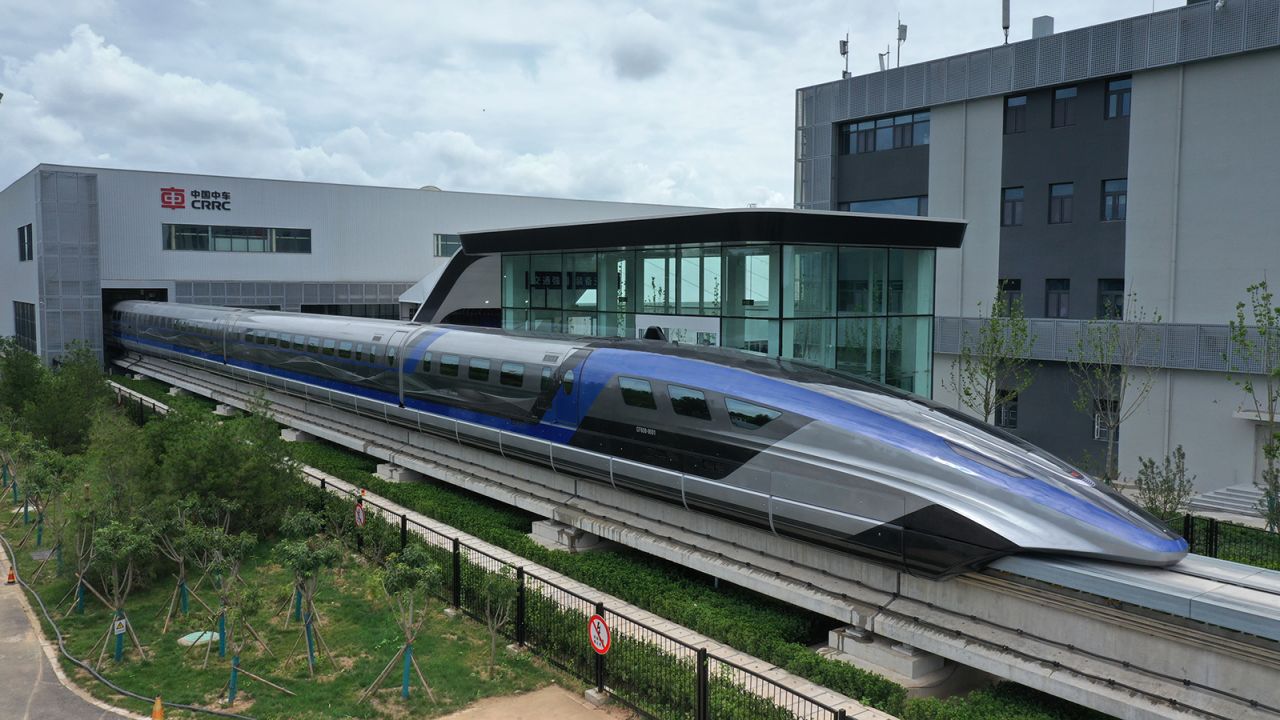 QINGDAO, CHINA - JULY 20, 2021 - A view of China's 600kmph high-speed maglev transportation system in Qingdao, Shandong Province, China, July 20, 2021. It is the world's first high-speed maglev transport system designed to reach speeds of 600 kilometers per hour. (Photo credit should read Costfoto/Barcroft Media via Getty Images)