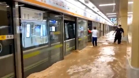 A flooded subway station in Zhengzhou, in China's Henan province, after torrential rainfall on July 21.