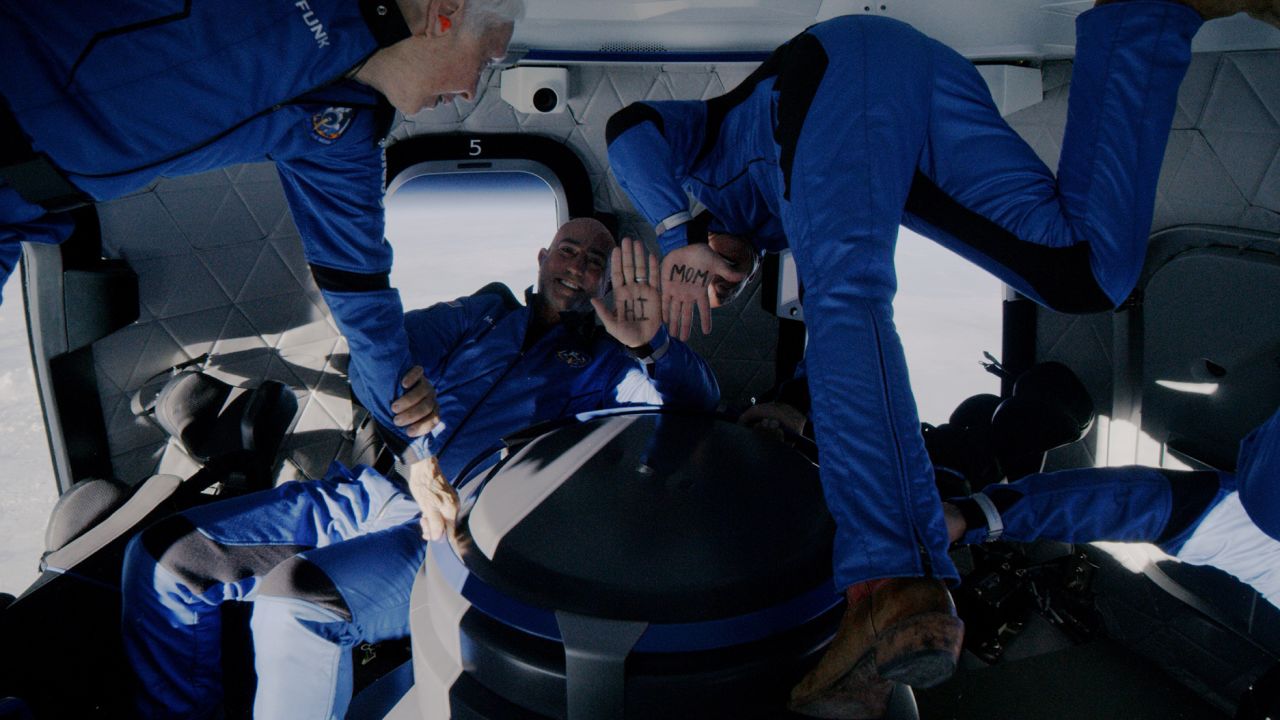 Jeff Bezos in the cabin of one of his Blue Origin spaceflights