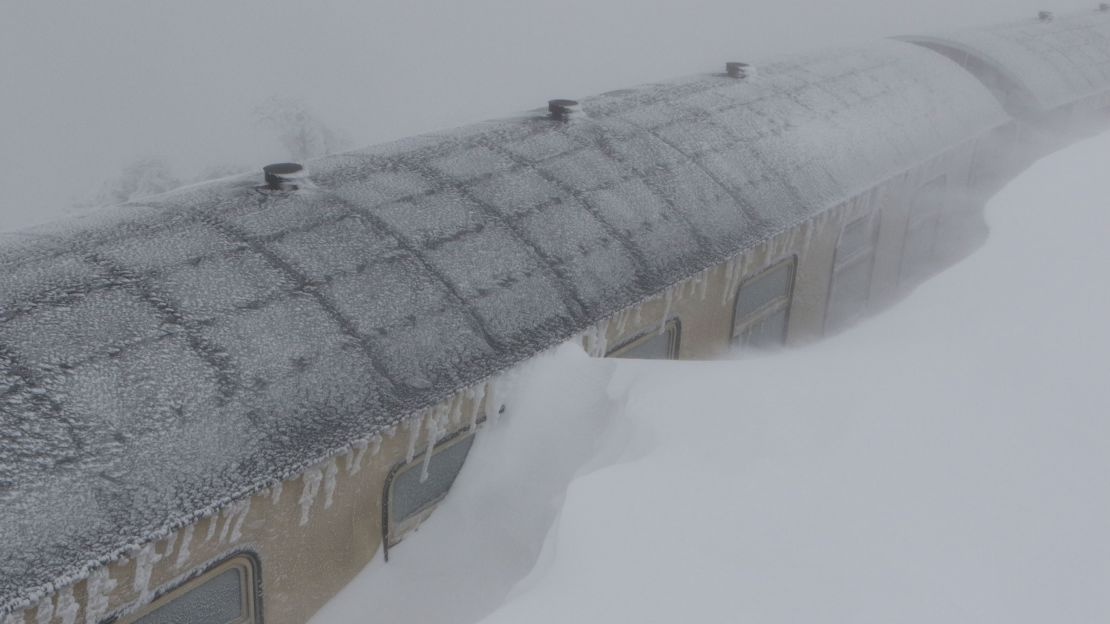 Snow levels sometimes reach the top of train carriages.