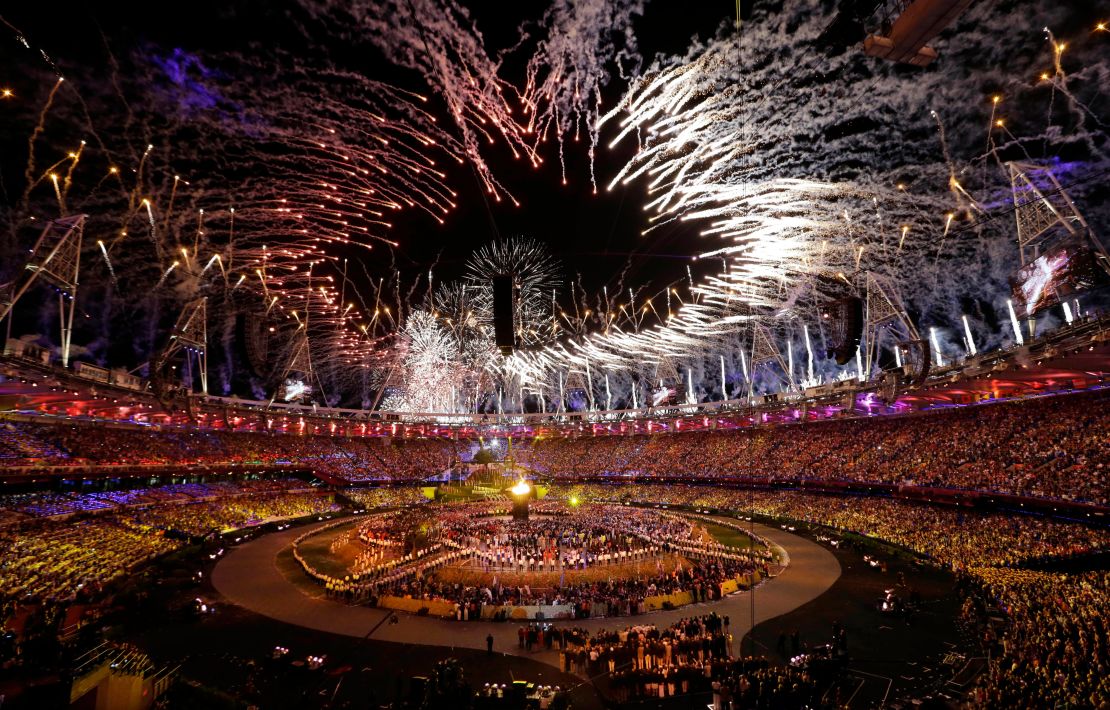 The Olympic cauldron is lit during the Opening Ceremony at the 2012 Summer Olympics.