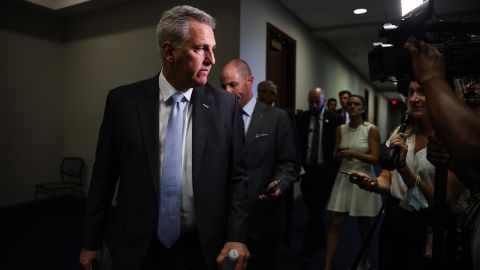 House Minority Leader Kevin McCarthy speaks with reporters as he arrives to a caucus meeting with House Republicans on Capitol Hill last week.