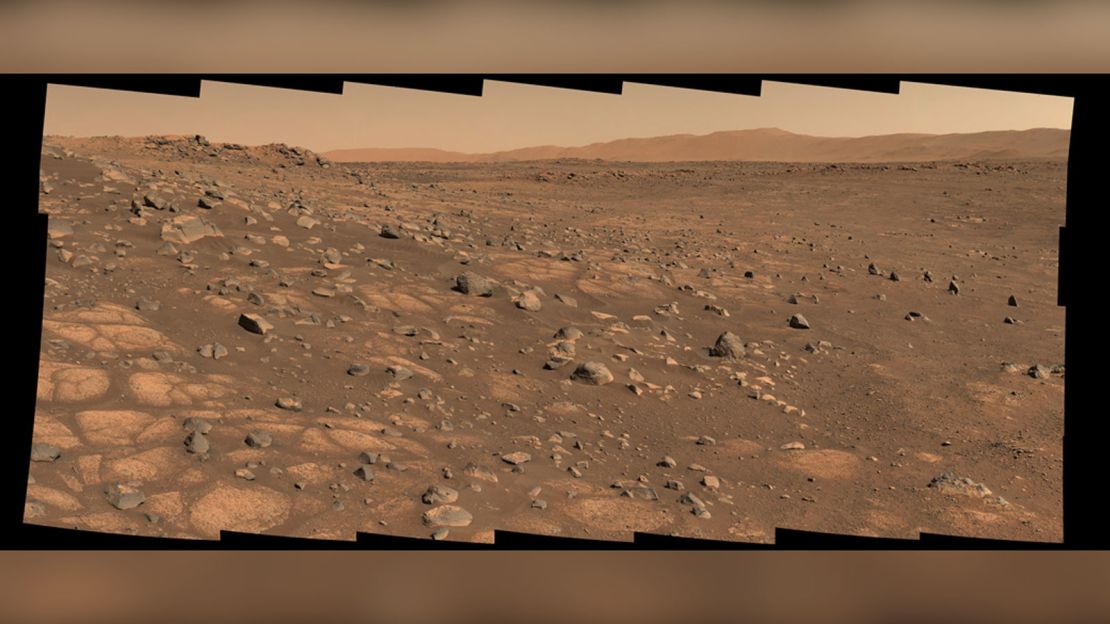 A light-colored "paver stone," like the ones in this image, will be the likely target for first sampling by the Perseverance rover. This image was taken July 8 in the "Cratered Floor Fractured Rough."