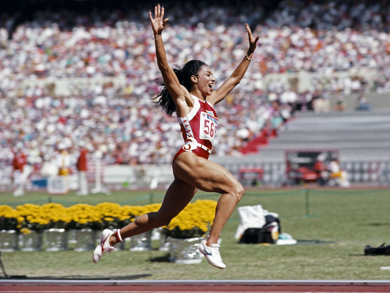 American sprinter Florence Griffith Joyner, aka "Flo-Jo," dominated the 100 and 200 meters at the 1988 Summer Games. She set a world record in the 200 (21.34 seconds) that still stands today. Her Olympic record in the 100 meters (10.62 seconds) was just off the world record she set a couple months earlier. That record (10.49 seconds) still stands today as well.