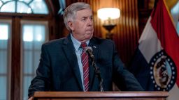 Gov. Mike Parson listens to a media question during a press conference in May 29, 2019 in Jefferson City, Missouri.