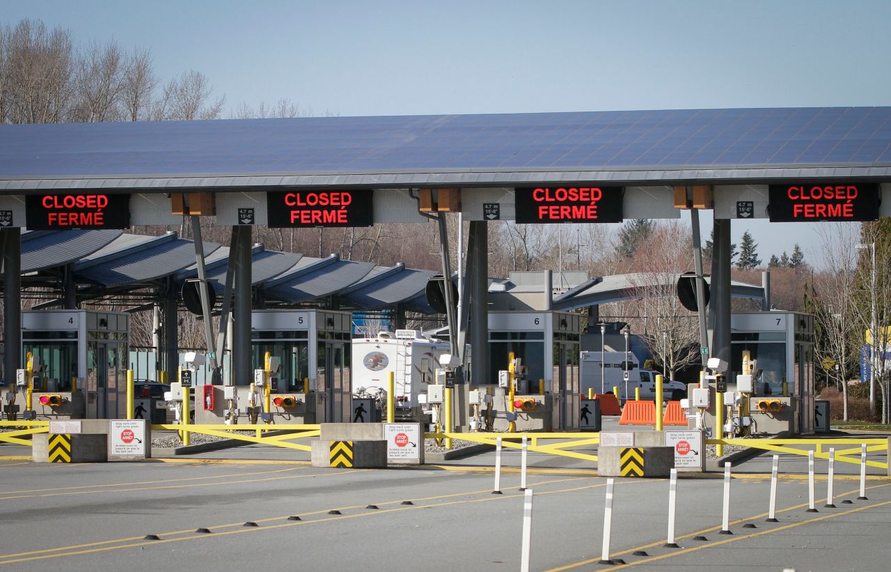 A closed border crossing in Surrey, Canada, in March 2020. 