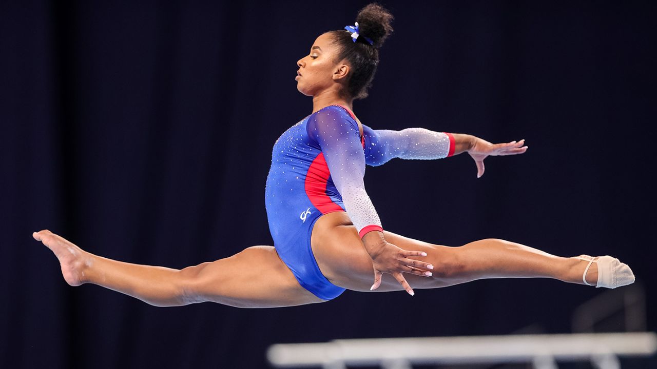 Jordan Chiles competes on floor during day 2 of the women's 2021 US Olympic Trials.