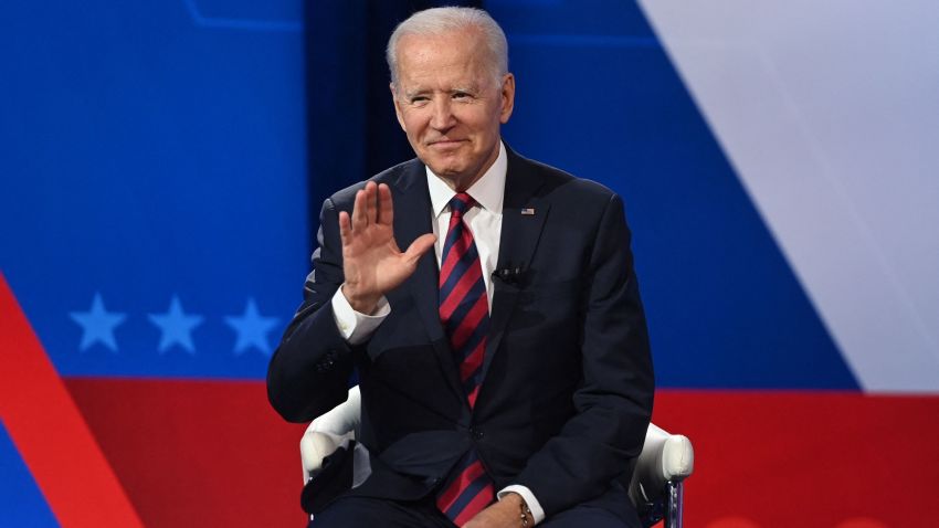 US President Joe Biden waves as he participates in a CNN Town Hall hosted by Don Lemon at Mount St. Joseph University in Cincinnati, Ohio, July 21, 2021. (Photo by SAUL LOEB / AFP) (Photo by SAUL LOEB/AFP via Getty Images)