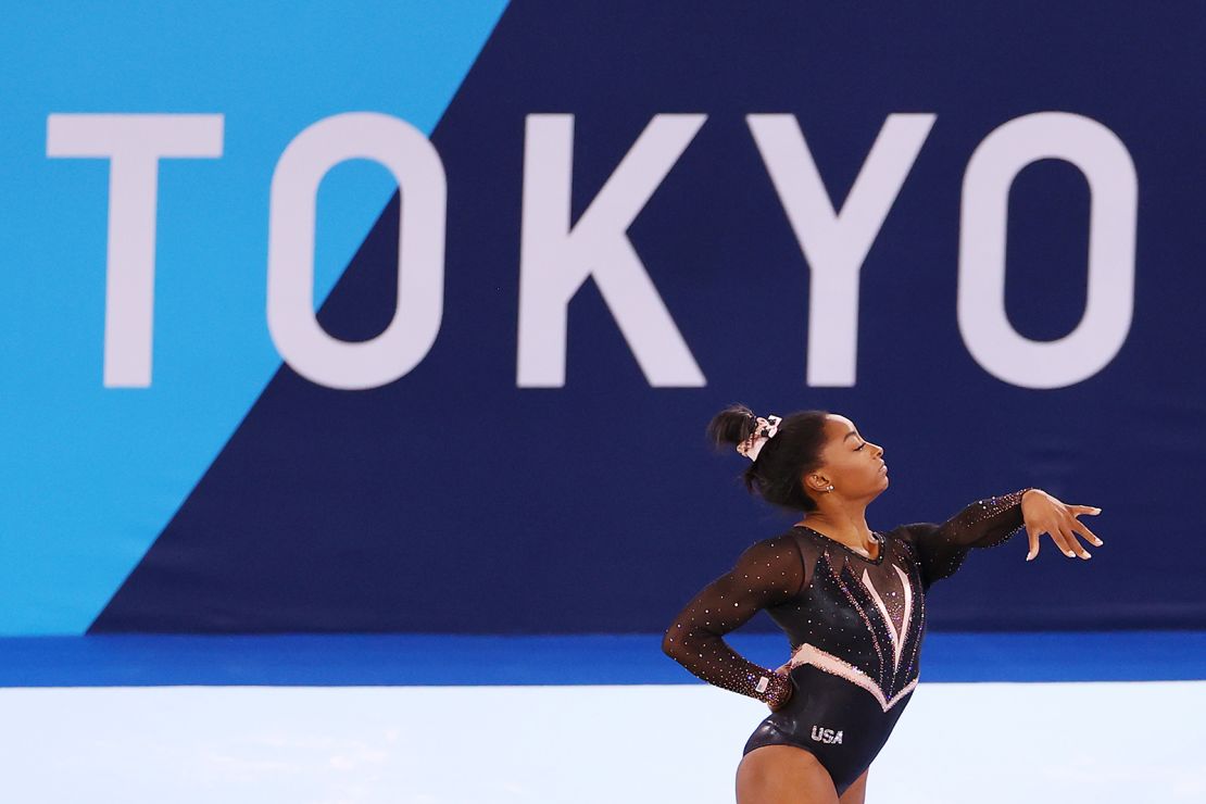 Simone Biles trains ahead of the Tokyo 2020 Games at Ariake Gymnastics Center on July 22.