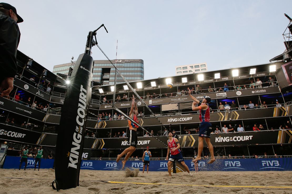(Left to right) Ruben Penninga of Holland, and Mol and Sørum during the match between King of the Court v Beachvolleybal on September 11, 2020 in Utrecht, Netherlands. The pair have excelled since returning to the court in 2021. 