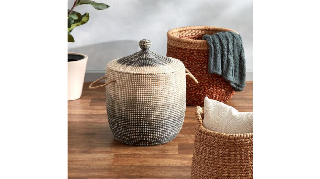 Ombre Seagrass Amelia Tote Basket With Lid