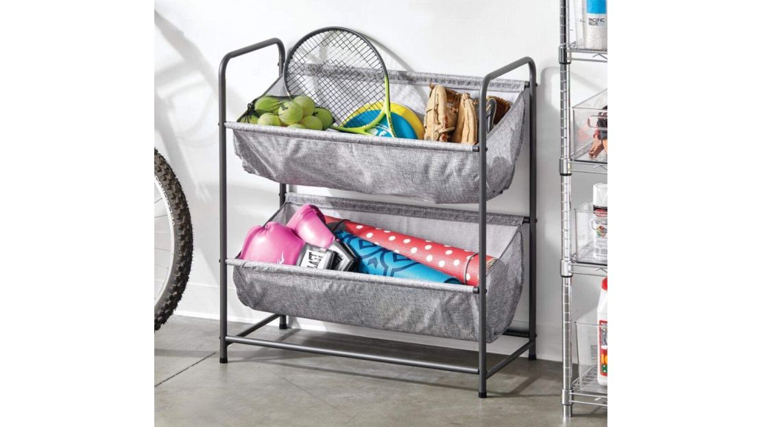 mDesign Metal and Fabric 2-Tier Rack Organizer Rack Hammock