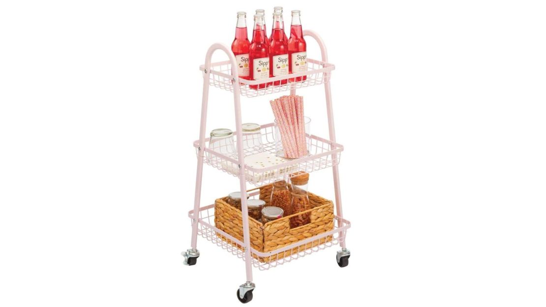 mDesign Metal 3-Tier Tapered Wire Rolling Household Storage Cart