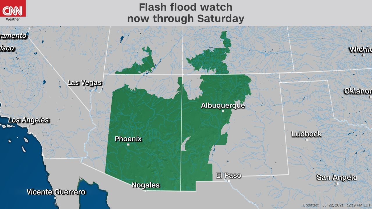 Flash flood watches span the Southwest due to heavy rainfall in the forecast for this weekend.