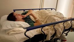 Morgan Stephens waits in a hospital bed in North Carolina.