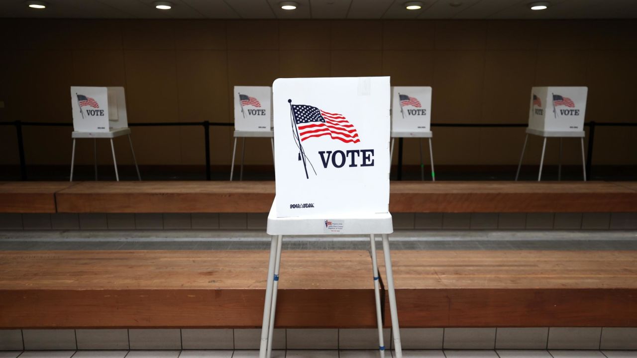 A view of voting booths at the Santa Clara County registrar of voters office on October 13, 2020 in San Jose, California.