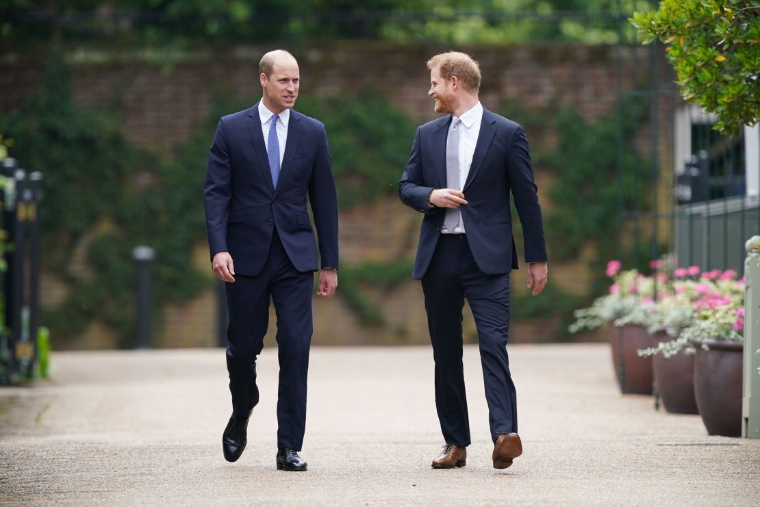 William and Harry at the unveiling of a statue they commissioned of their mother Diana, Princess of Wales in the Sunken Garden at Kensington Palace, on July 1
