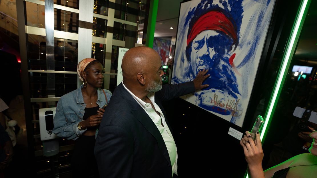 Richard at Sofitel Los Angeles with his Jimi Hendrix-inspired work, "Acid Head."