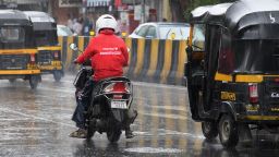 A Zomato delivery man seen riding along the streets of Mumbai.
Zomato online food delivery is coming out with its Initial Public Offer (IPO) on 14th July 2021. (Photo by Ashish Vaishnav / SOPA Images/Sipa USA)