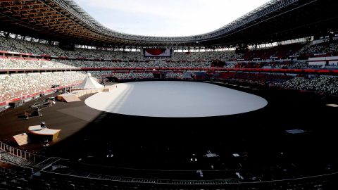 A general view prior to the Opening Ceremony of the Tokyo 2020 Olympic Games at Olympic Stadium.