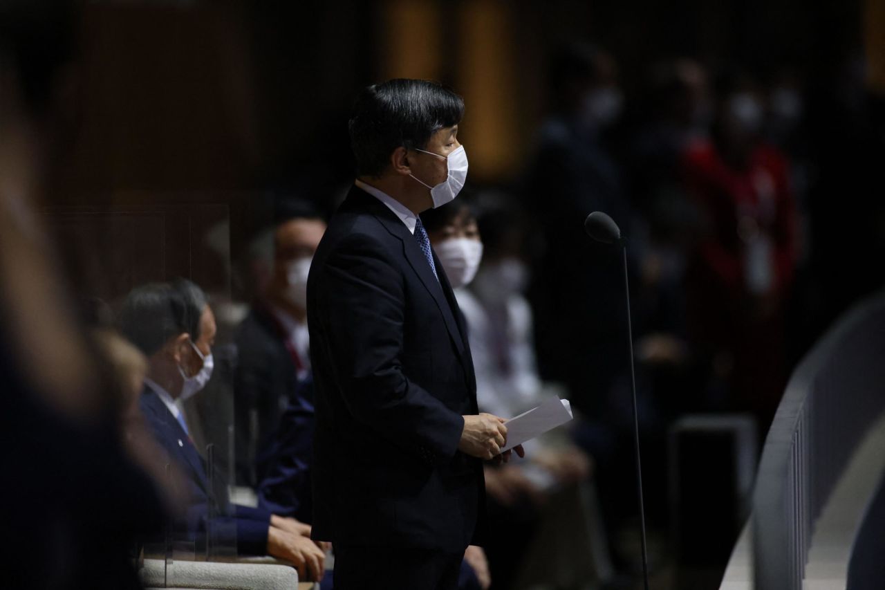 Japan's Emperor Naruhito delivers a speech and formally opens the Olympic Games.