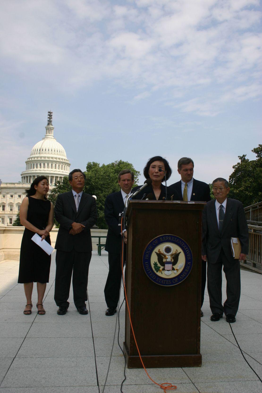 Chahee Lee Stanfield, center, speaks at Capitol Hill about the divided families issue in 2007.