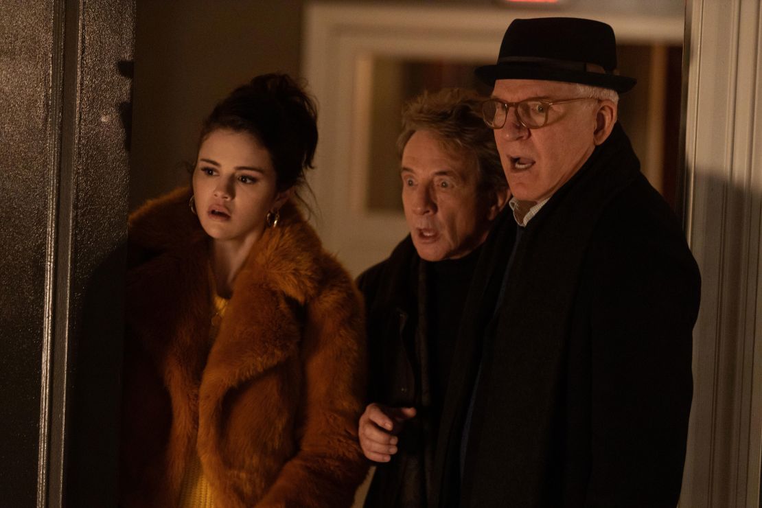 (From left) Selena Gomez, Martin Short and Steve Martin are shown in a scene from "Only Murders in the Building."  