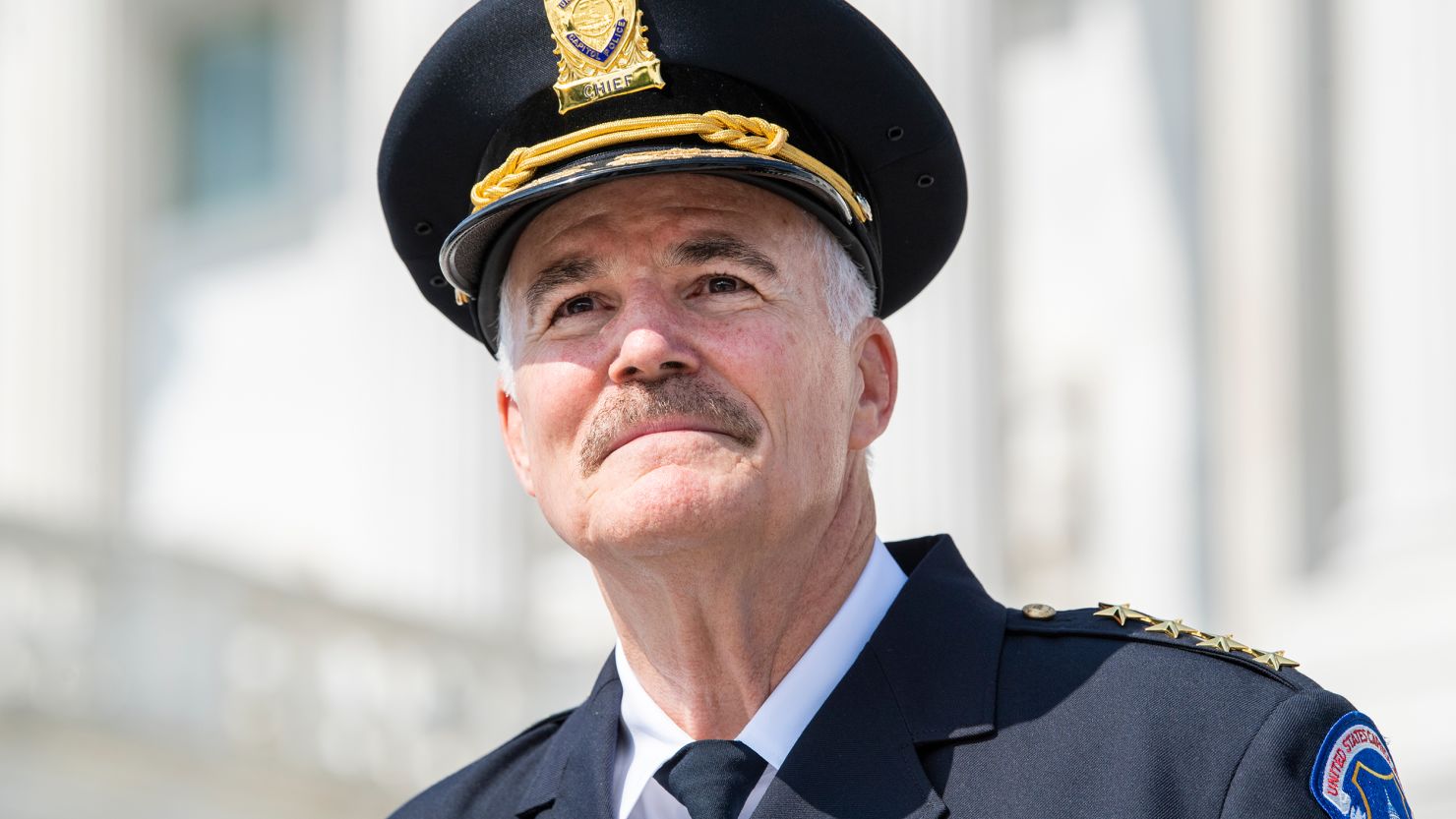Tom Manger, the new chief of the US Capitol Police, is seen during his swearing-in ceremony at the Senate steps of the Capitol on Friday, July 23, 2021.