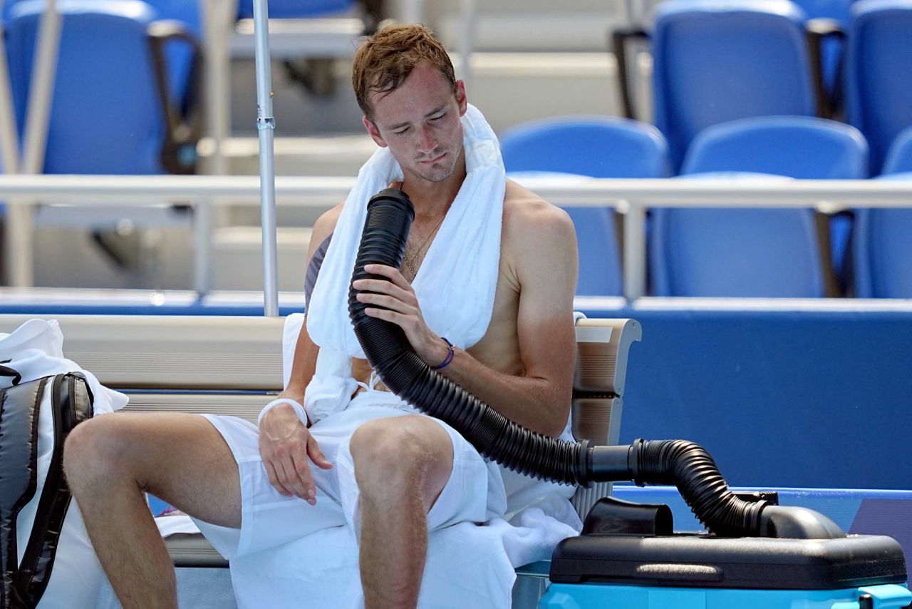 During a break in his first-round match, Russian tennis player Daniil Medvedev <a href="https://edition.cnn.com/world/live-news/tokyo-2020-olympics-07-24-21-spt/h_06c4710f105dc100190c38cdf84b6a2a" target="_blank">cools down</a> with a mobile air conditioner and a towel with ice cubes. "It was some of the worst (heat) I've ever had," he said after he beat Kazakhstan's Alexander Bublik.