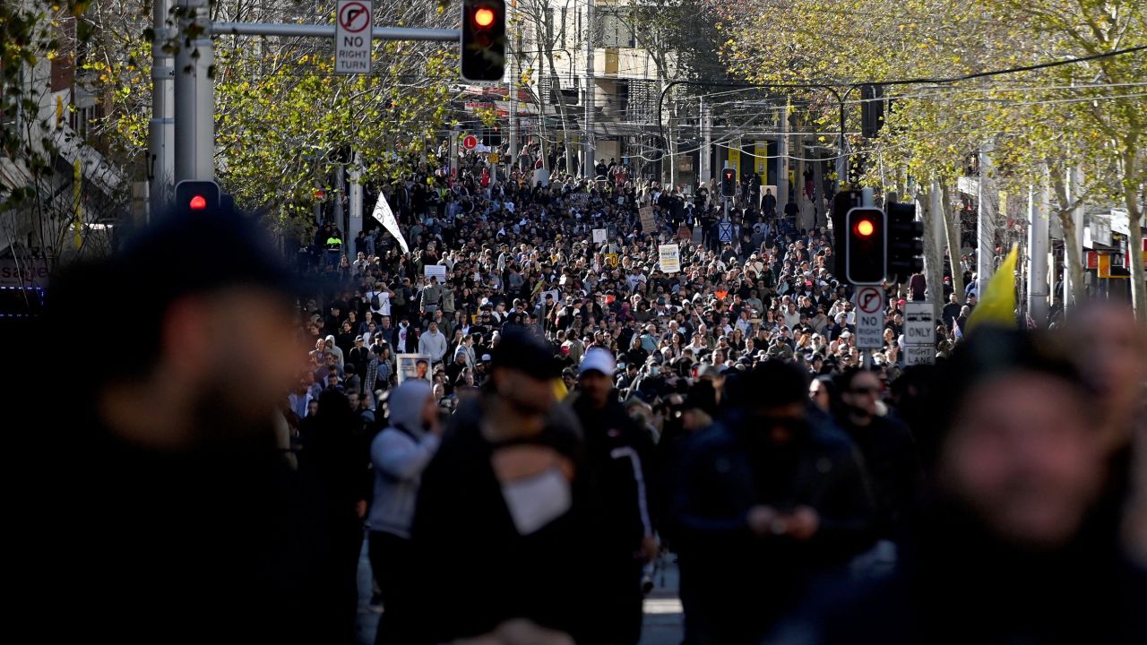 Anti-lockdown protesters demonstrate in Sydney on July 24.