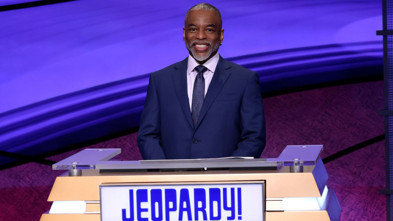 "Jeopardy!" guest host LeVar Burton is shown on the set of the game show.