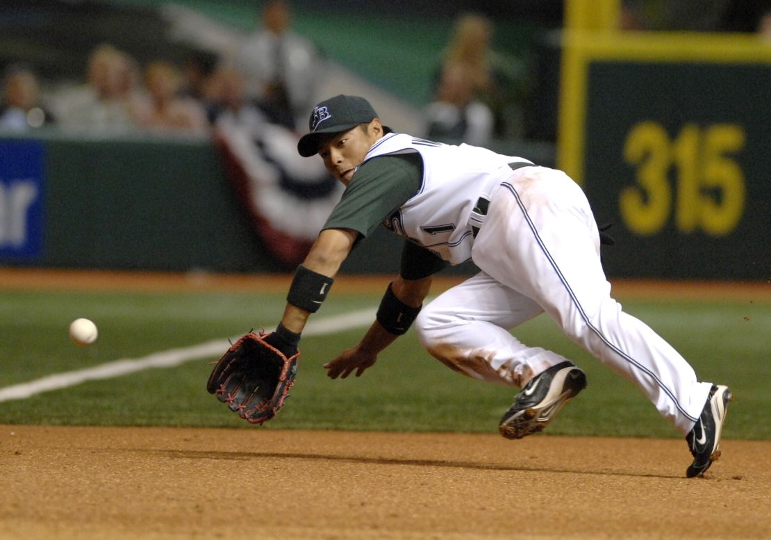 Akinori Iwamura is seen playing for the Tampa Bay Devil Rays, now the Tampa Bay Rays, in 2007.