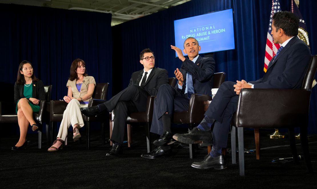 Leana Wen speaks with former President Barack Obama, Sanjay Gupta and others during the National Rx Drug Abuse and Heroin summit in Atlanta, March 29, 2016.