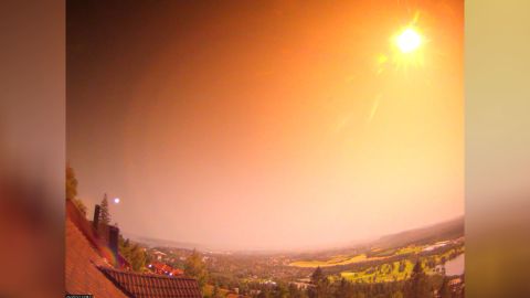 The large meteor appears as a fireball shortly after 1 a.m. over Oslo, Norway, on Sunday, July 25.