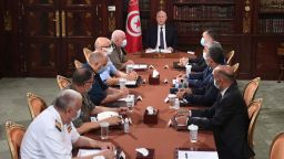 Tunisian President Kais Saied announces to assume executive authority in addition to suspending parliament at the Carthage Palace in Tunis, Tunisia on July 25, 2021.