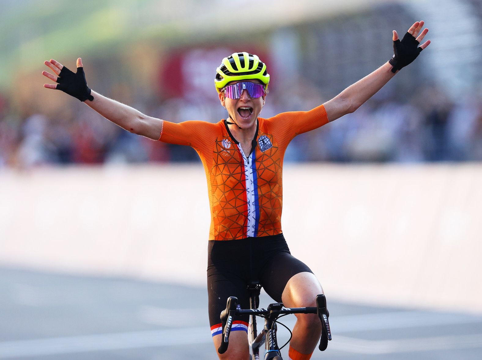 Dutch cyclist Annemiek van Vleuten celebrates after completing the road race on July 25. She <a href="index.php?page=&url=https%3A%2F%2Fwww.cnn.com%2F2021%2F07%2F25%2Fsport%2Fanna-kiesenhofer-annemiek-van-vleuten-tokyo-2020-spt-intl%2Findex.html" target="_blank">thought she had won</a> the gold medal, not realizing that Austria's Anna Kiesenhofer had broken away from the pack and finished first. Cyclists race without earpieces at the Olympics, and that played a part in her confusion, she said. But she was still "really proud" of her silver medal.